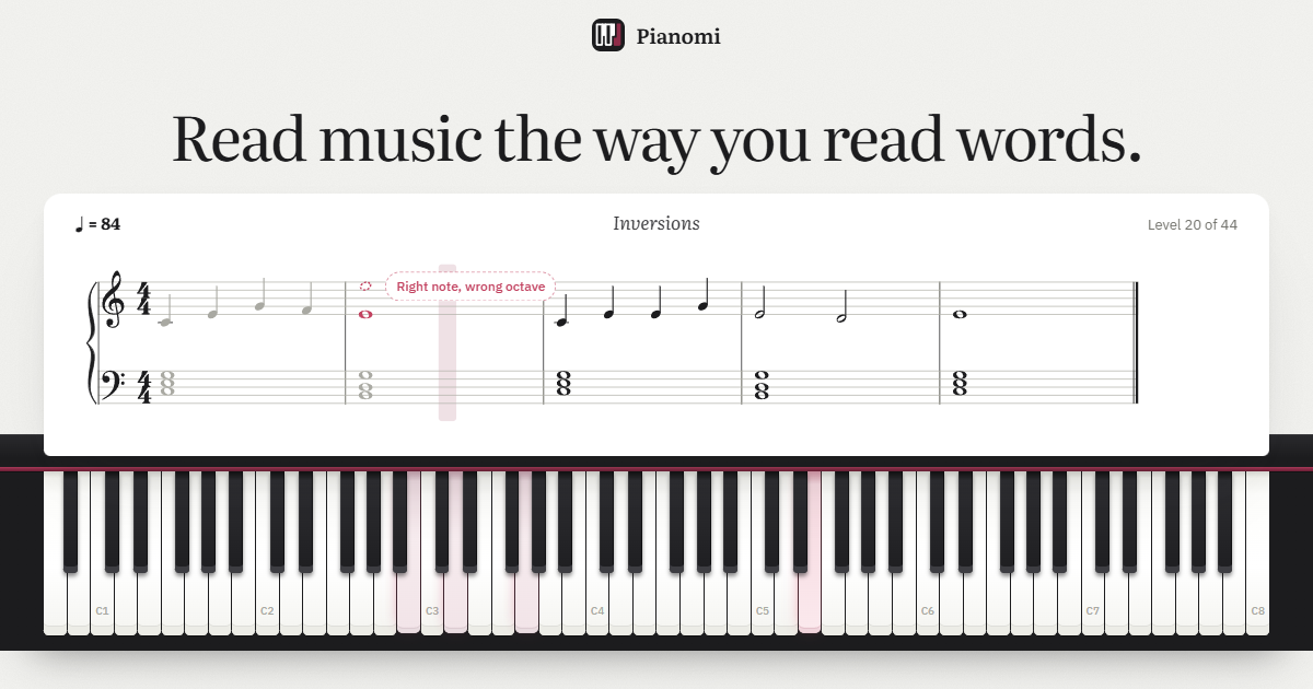 Pianomi: piano sight-reading practice with your MIDI keyboard